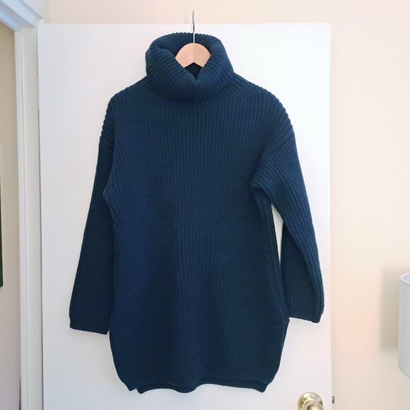 THAKOON Lambswool Navy Chunky Ribbed Turtleneck Sweater, sz S - Picture 3 of 10
